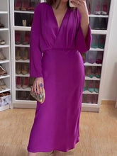Solid Color Satin Long Sleeves Elegant Maxi Dresses